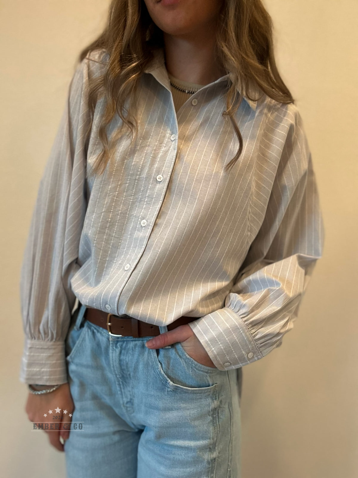 Pebble Stripe Button-Up