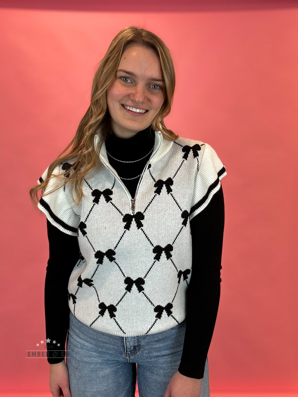 Bow Quarter Zip Sweater