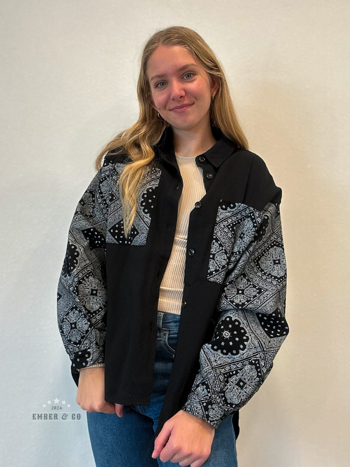 Bandana Sleeve Button-Up