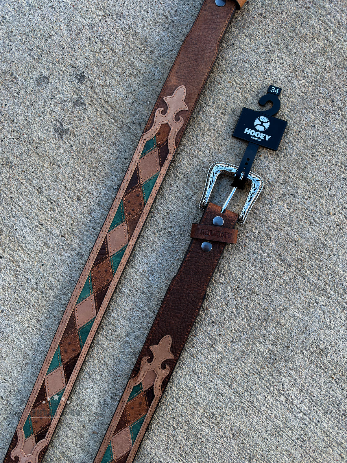 Hooey Tan and Turquoise Leather Belt
