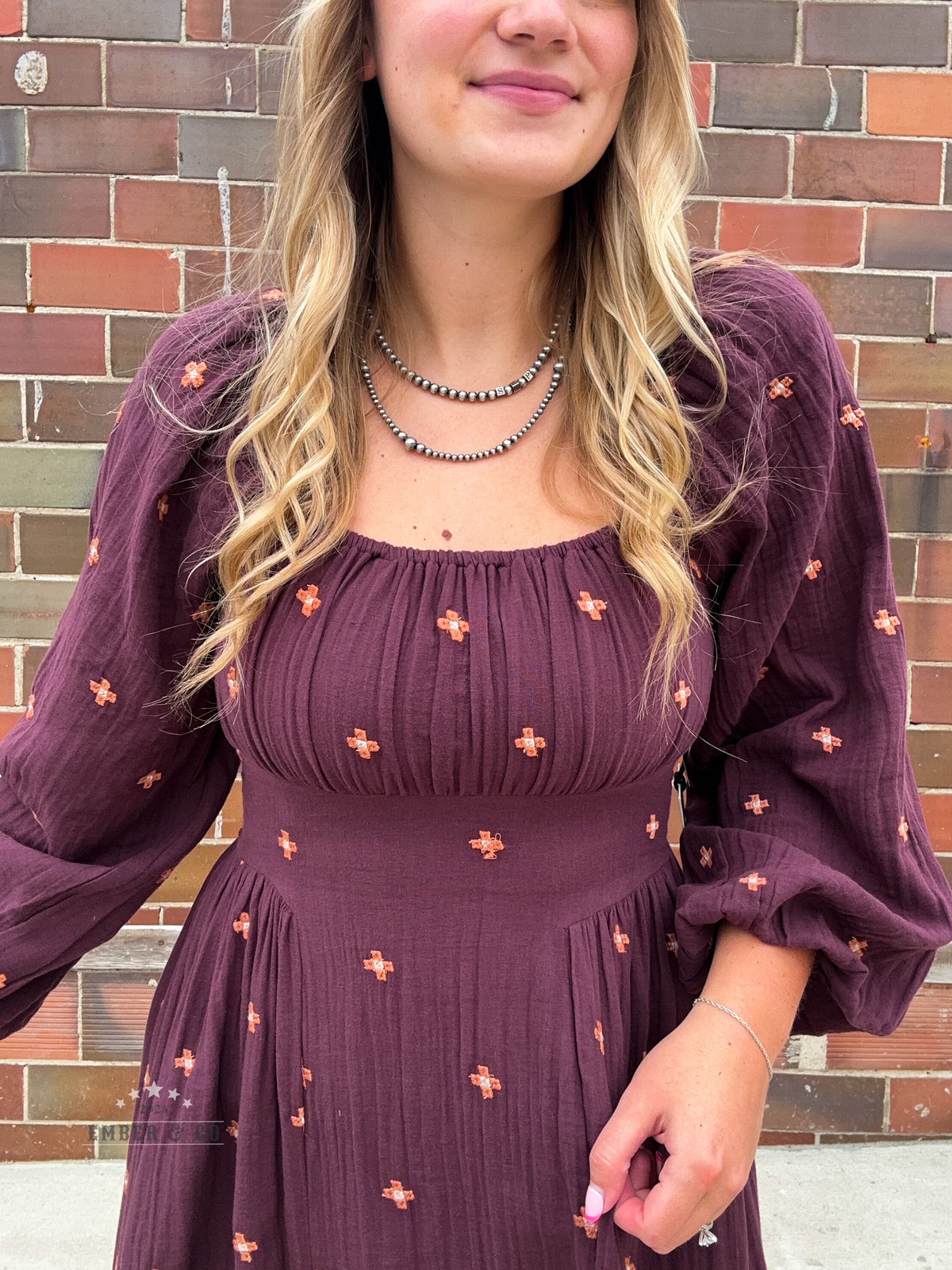 Embroidered Long Sleeve Dress
