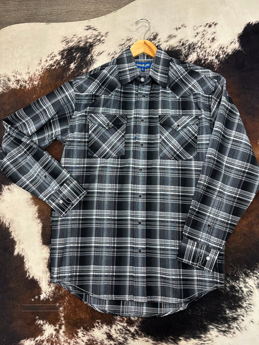 Men's Black Ice Plaid Pearl Snap