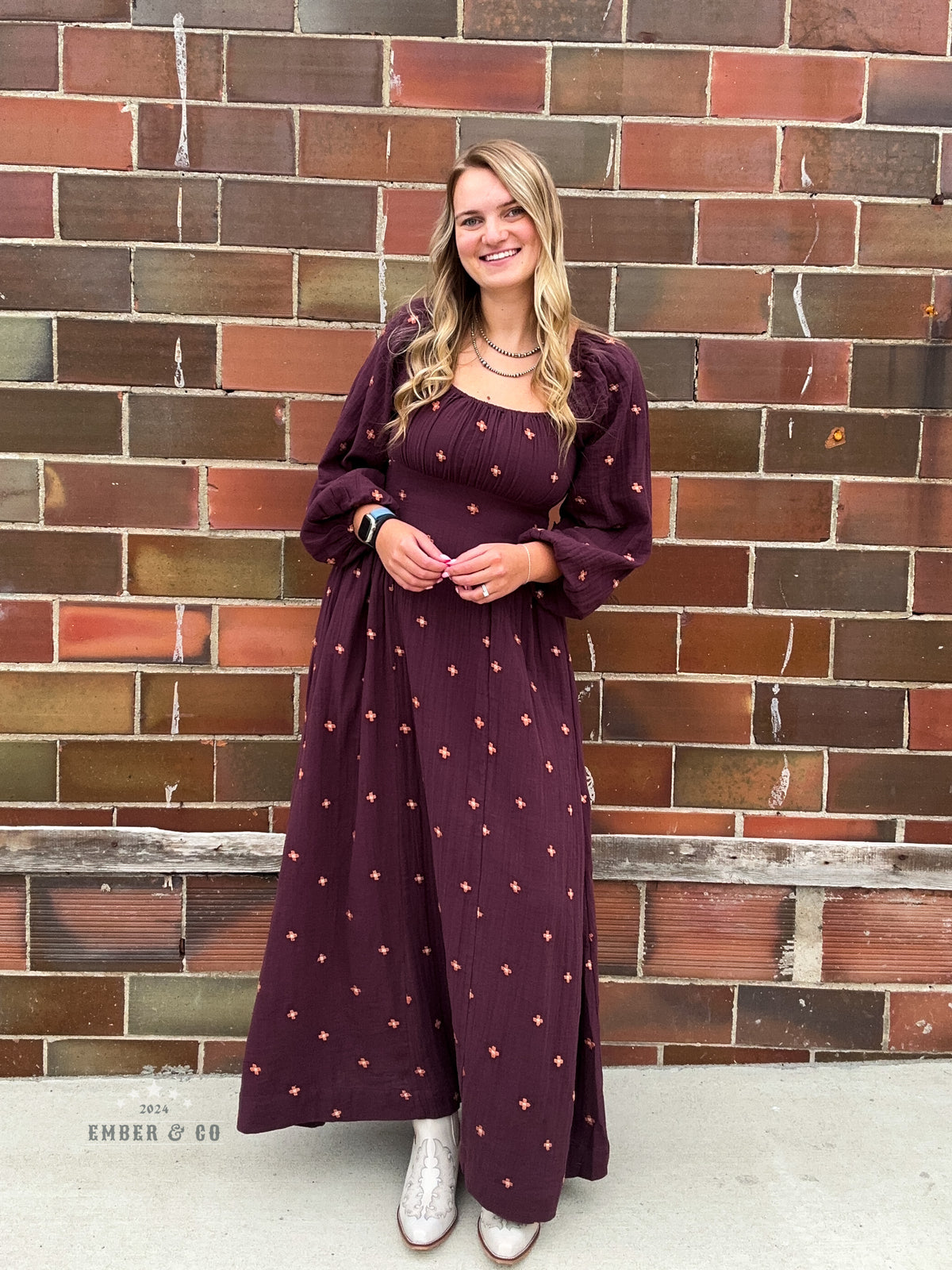 Embroidered Long Sleeve Dress