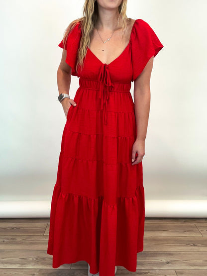 Tiered Skirt Dress - RED