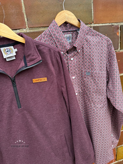 Men's Burgundy Half-Zip Cinch Pullover