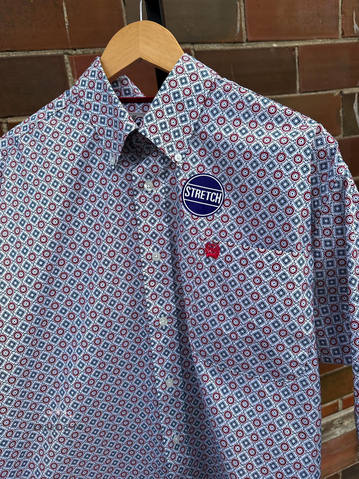 Men's Cinch White Geo Print Button LS