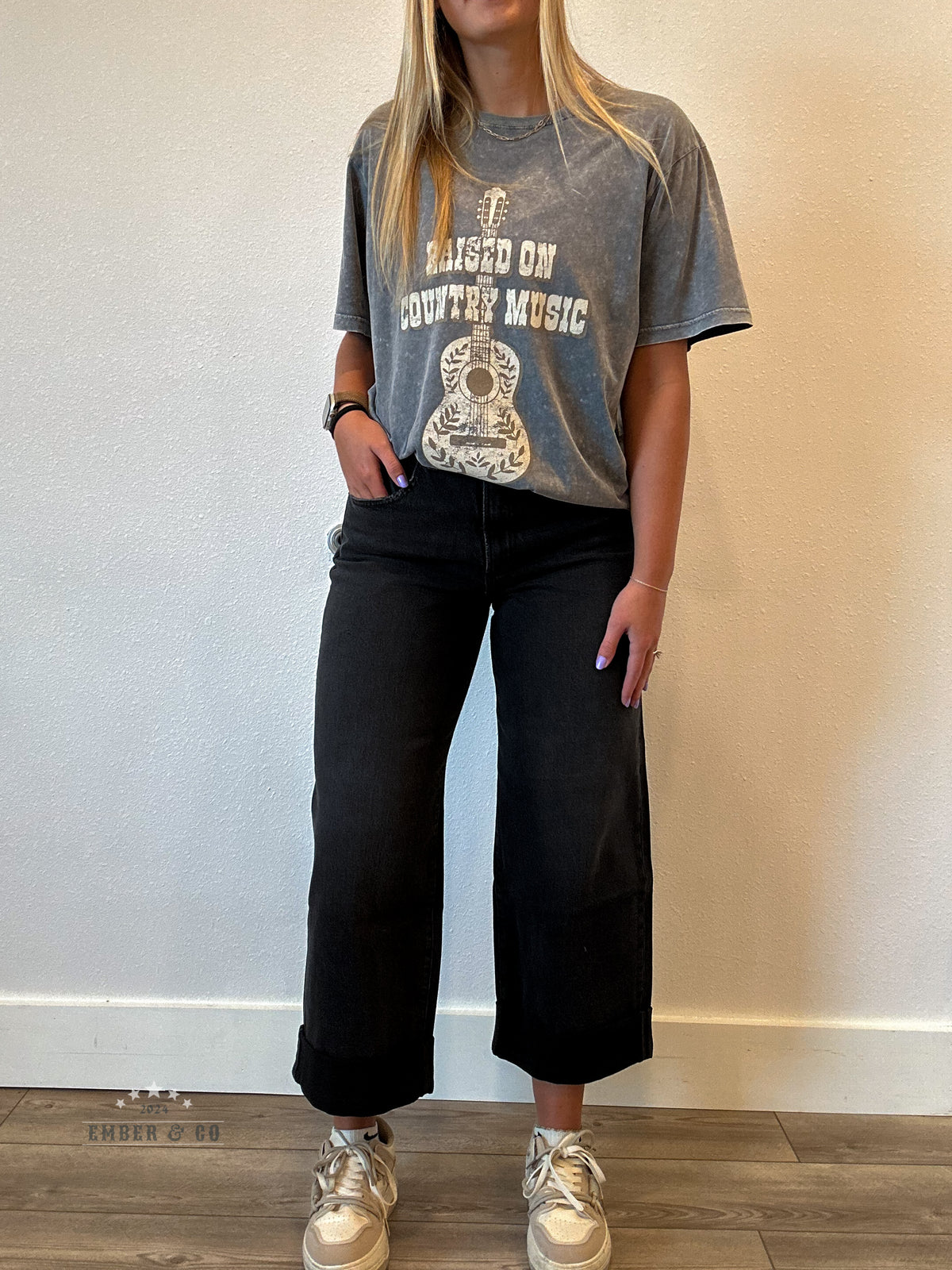 Black Wide Leg Cuffed Denim