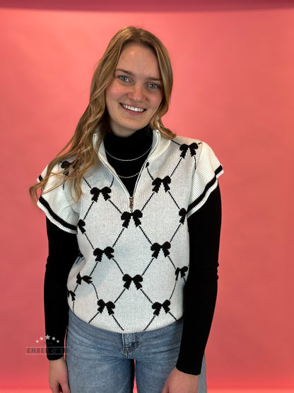 Bow Quarter Zip Sweater