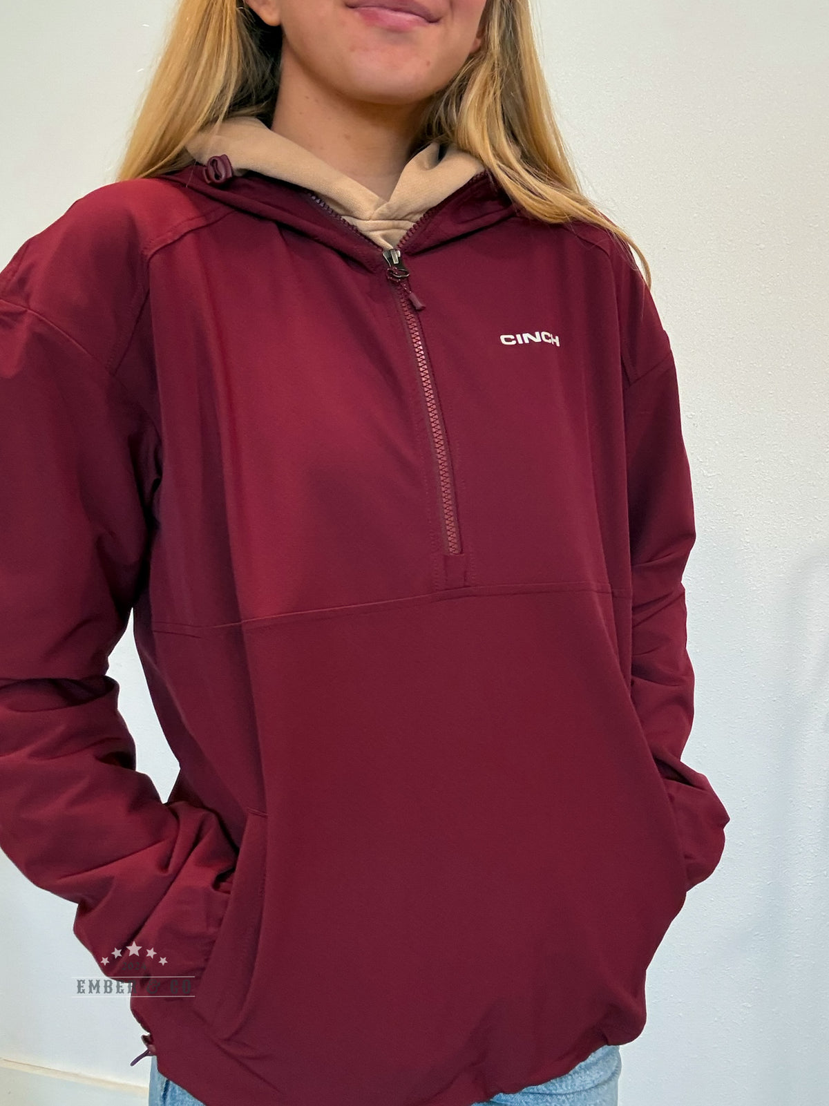 Burgundy 1/4 Zip Cinch Pullover