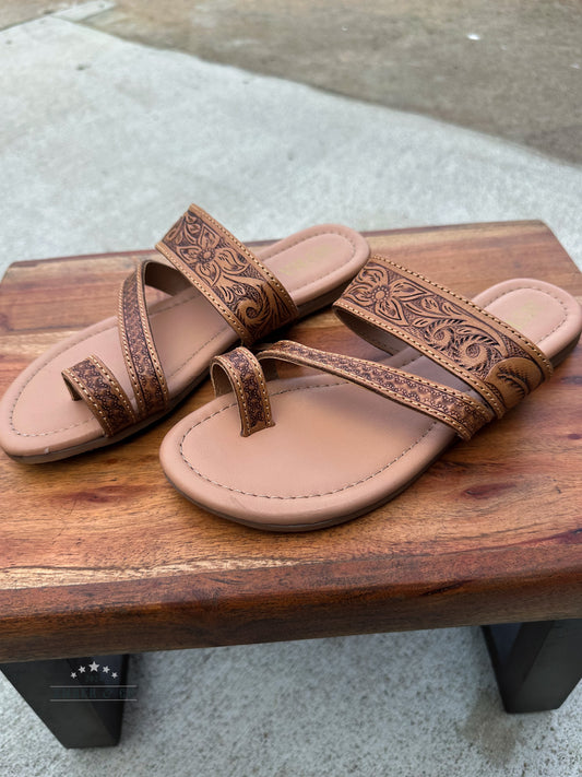 Lily Flat Hand-Tooled Sandal