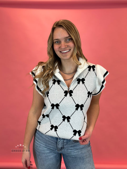 Bow Quarter Zip Sweater