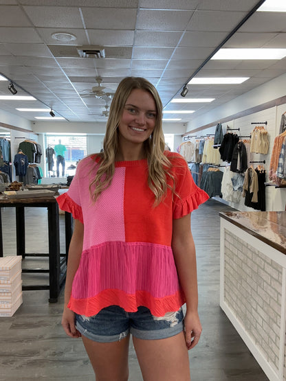 Patchwork Ruffle Top - 2 Colors