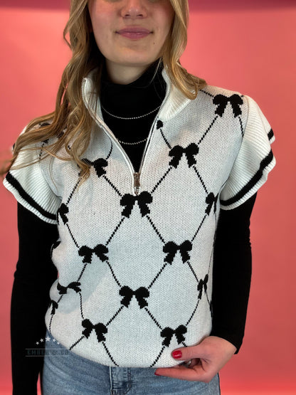 Bow Quarter Zip Sweater