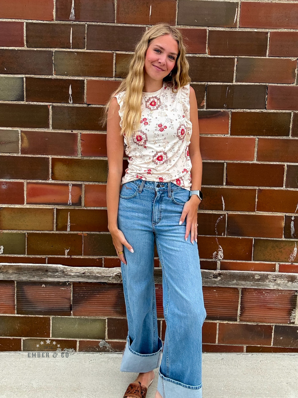 Floral Ruffle Sleeve Tank
