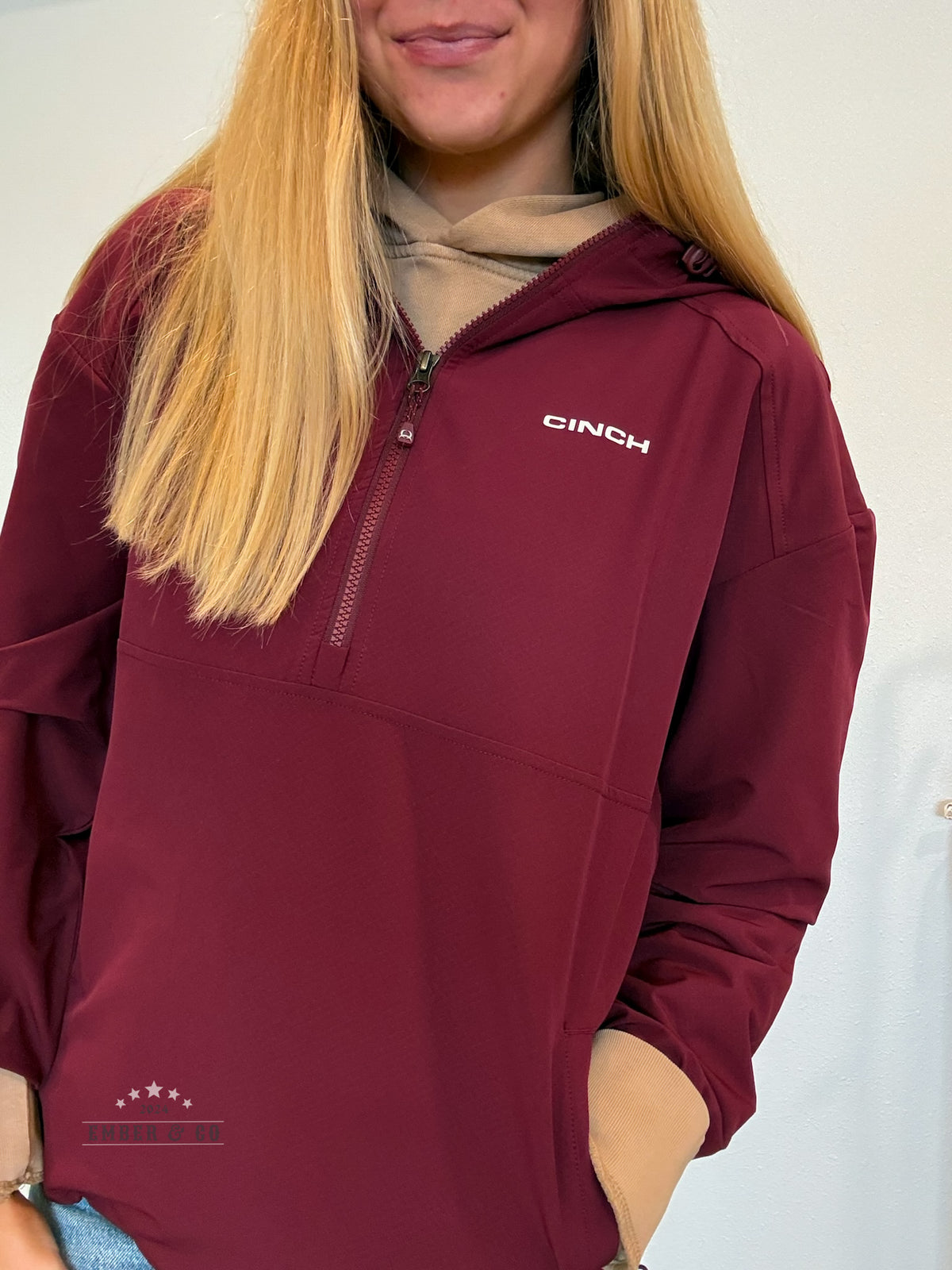 Burgundy 1/4 Zip Cinch Pullover