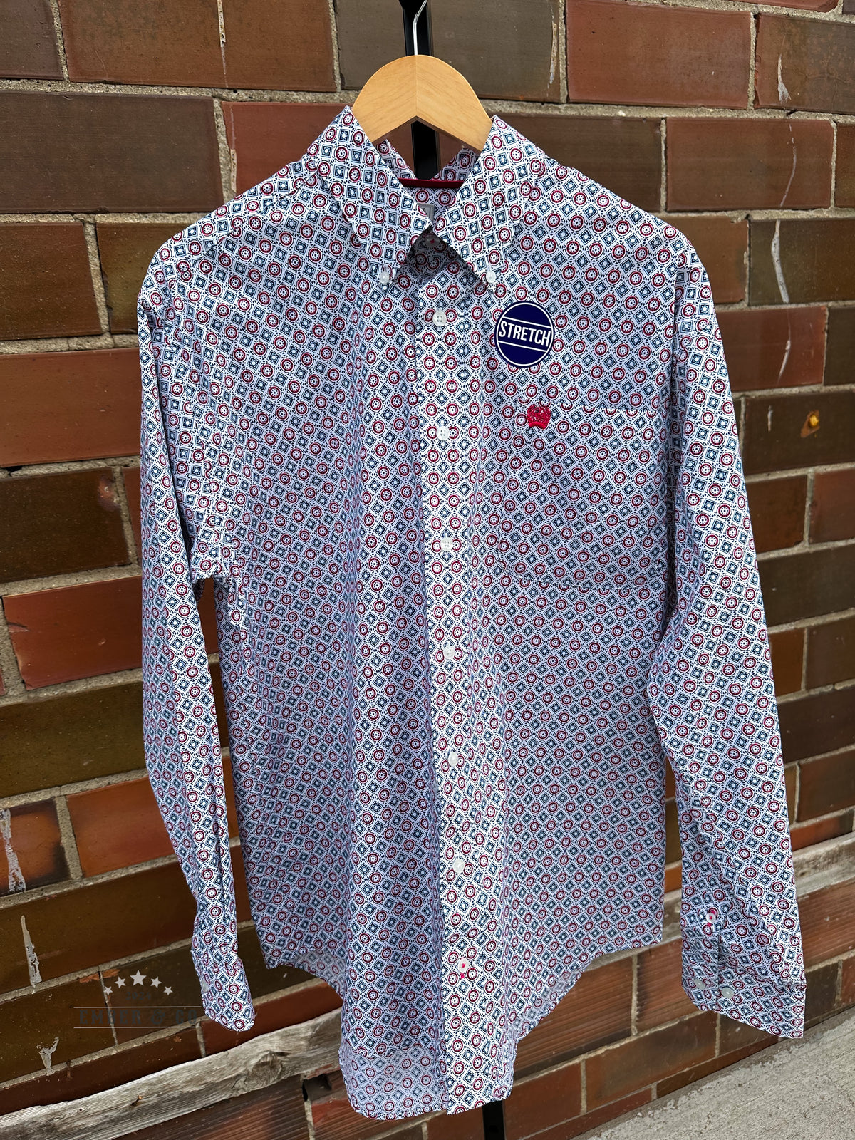 Men's Cinch White Geo Print Button LS